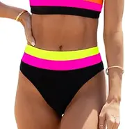 [YELAIVP] Women's Bikini Bottom Colorblock High Waist Swimwear Bottoms Tummy Control Bathing Suit Swim Bottom