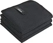VIVOTE Microfibre Cloth, Kitchen Towel, Black Tea Towel, Barista Towel, Absorbent, Lint-Free, No Water Stains, Size 40 x 60 cm, Pack of 3, Black Waffle Structure
