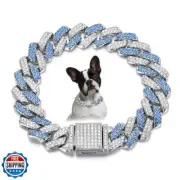 Chain Collar for Small Dogs, Diamond Metal Cuban Link Dog Collar,15mm Wide Bl