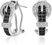 [Bling Jewelry] Blue Black Brown Pave Cubic Zirconia CZ 3D Belt Buckle Stud Drop Earrings Hoops For Women Omega Back Silver 14K Gold Plated Brass