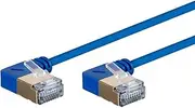 Monoprice Cat6A 3ft Blue 90 Degree Patch Cable Double Shielded (S/FTP) 36AWG 10G CM Pure Bare Copper Snagless RJ45 SlimRun Series Ethernet Cable