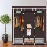 Portable Clothes Closet Non-Woven Fabric Wardrobe Double Rod Storage