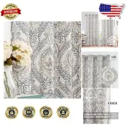 Set of 2 Blue Linen Blend Grommet Curtains, 96-Inch Light Filtering Treatment