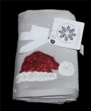 2 Christmas Sparkly Red Santa Hat Applique Fluffy Trim Velour Hand Towels NWT
