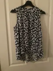 DECJUBA Amalfi Swing Leopard Print Top Viscose - Sz Small BNWT Black & White