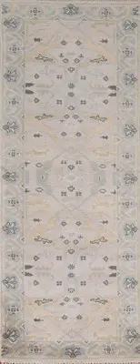 Handmade Oushak Style Runner Rug 3x8 Ft Beige / Ivory Transitional Wool Carpet