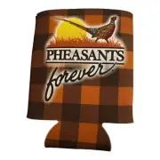 Pheasants Forever Orange Brown Plaid Can Koozie