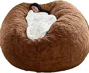 WXJDPPA Giant Bean Bag Cover (No Filler) Chair, Washable Jumbo Sofa Sack Chair Large Lounger Faux Fur for Dorm Family Room, Brown, 5FT（135*65cm）
