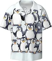 [DRTGEDS] Many Cute Baby Penguins Sketch Mens Casual Button Down Shirt Short Sleeve Cuban Shirts Printed Summer Shirt