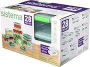 [Sistema] KLIP IT Accents Collection Food Storage Containers, Clear/Green, 28-Piece Set