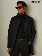 Reiss Black Logan Hybrid Removable Funnel Neck Overcoat (B93892) | $610