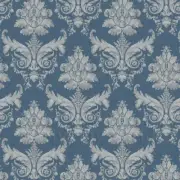 Dolls House Miniature Grey On Blue Leaf Damask Wallpaper