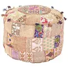 22" Indian Beige Handmade Cotton Patchwork Ottoman Pouf Cover Cushion Cover AU
