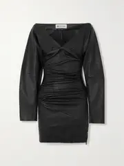 [Maticevski] Maticevski - Facets Ruched Leather Mini Dress - Black - UK 12 UK 12 Black