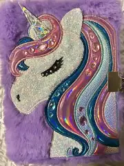 Claire’s Kids Purple Miss Sparkle Diary Jeweled Purple Faux Fur w/ Lock, 2 Keys