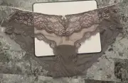 NWT VICTORIA'S SECRET ANGELS M TAUPE PINK FLORAL LACE MESH RARE BIKINI PANTIES