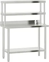 vidaXL Stainless Steel Kitchen Work Table with Overshelf – 110x55x150cm, Lower Shelf, Backsplash, Adjustable Feet for Restaurant/Bar