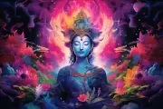 Goddess Kuan Yin UV tapestry, Blacklight Reactive, Psychedelic Wall Hanging DMT