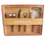 NEW West Elm 4 Piece Carved Wood Essential Mixology Cocktail Bartender Tools