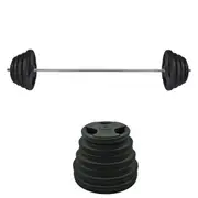 113kg Rubber Coated Ez Grip Cast Iron Weight Plate +198cm Barbell Bar Weight Set