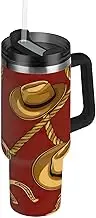 RPLIFE Vintage Brown Tumbler with Handle and Straw 30 oz Stainless Steel Insulated Tumbler with Handles for Men Women