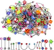 [CrazyPiercing] Lot of 110PCS Body Jewelry Piercing Eyebrow Navel Belly Tongue Lip Bar Ring