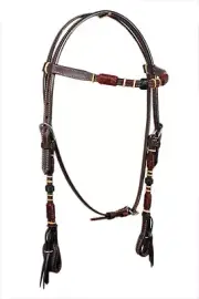 Western Dark Oil Leather Rawhide Braided Set of Reins & Headstall