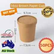 50 x 16oz IceCream Gelato Tub Dessert Party Fruit Cup Soup Container+ Paper Lids