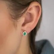 0.40 Carat Created Emerald Oval and Diamond Earrings in 9ct Yellow Gold