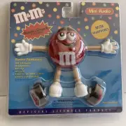 Radio Shack Red M&M's Novelty Transistor AM-FM Mini Radio W/Headphones NIB.