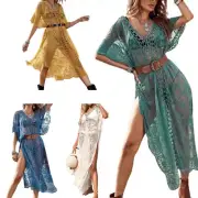 Simple Casual Loose Dress Crocheted Beach Cover Up Dress Swim Cover Up Caftan