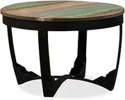 vidaXL Round Side Table with Solid Reclaimed Wood and Steel Base, 60 cm Diameter, Industrial Style, Black