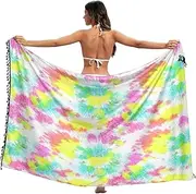 [RPLIFE] Vibrant Tie Dye Swirls Pastel Colors Sarong Cover Up, Pool Sarong Wrap, Honeymoon Sarong, Long Swim Sarong, Vibrant Tie Dye Swirls Pastel Colors, Medium