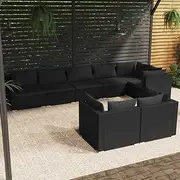 Patio Furniture Sets 8 Piece Garden Lounge Set with Cushions Black Poly Rattan