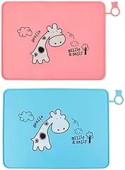 Kids Silicone Placemats Silicone Place Mats for Children Non-Slip Portable Placemats for Kids Baby Toddlers Table Mats, Reusable Children’s Dining Food Mat 2 Pack