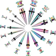 [DERALA] Stainless Steel Ear Tapers 28Pcs Ear Gauges Plugs Kit Expander Earlets Piercing Jewelry Size 12G-00G 2MM-10MM