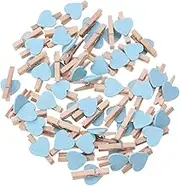 50pcs Mini Heart- Shaped Wooden Clips DIY Craft Clips Photo Paper Pegs for Photos Cards Paintings Scrapbookings Wedding Valentines Day Decor ( Blue )