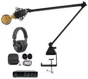 Rockville R-TRACK 2x2 1-Person Podcast Kit w/ RCM02 Microphone+Boom+Headphones