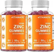 2 Pack - Vitamatic Zinc 50mg Gummies - 60 Vegan Gummies - Gluten Free - Healthy Immune Support for Adults, Men, Women