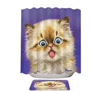 Funny Fool Face Kitten Cat with Tongue Out Shower Curtain