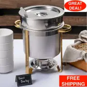 7 Qt. Gold Accent Stainless Steel Full Size Round Mid-Range Marmite Soup Chafer