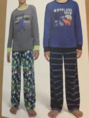 NEW EDDIE BAUER 4 PIECE SLEEP SET BOYS M 10-12 TWO LS SHIRTS, TWO FLEECE PANTS