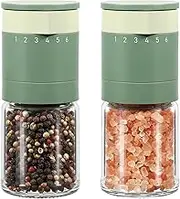 Vucchini External Adjustable Salt and Pepper Grinder Set Manual Spice Mill Ceramic Blades 6 level Adjustable Coarseness Simple Pepper Grinder with Glass Bottle for Kitchen (Green)