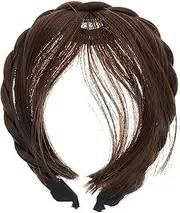 Bang Hair Bands Synthetic Headband Wig with Bangs Front Hair Bangs Headband Braided Hair Hoop for Women, front hair extensions Light front hair bangs Brown headband bangs (Light Brown)