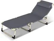BLOODYRIPPA Folding Camping Bed - 4 Adjustable Folding Bed Positions | Portable Camping Cot with Removable Pillow | Convertible Lounge-Recliner, 600D Oxford Fabric, Support Up to 300 Pounds, Grey