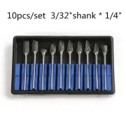 10x 3/32" Tungsten Carbide cutter Rotary Burr Set CNC Engraving Bit w/ CED 6mm