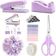 NNEDSZ Lavender Office Stationery Set - 15-Piece Desk Organizer Kit with Stapler
