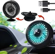 Kwak's Mini Fan for Car Air Vent Mount Fan with LED Light ABS Fan Sticker Mount Car Cooling Fan,for car Home Office (Black)