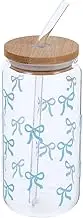KICHOUSE Glass Tumbler Cups with Straws and Leakproof Lid Cute Bow Accent Temperature Resistant Drinking Glasses for Coffee Iced Beverages and Juices Stylish Practical Drinkware