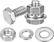 uxcell 10 Set Hex Head Nuts and Bolts Assortment Kit, 304 Stainless Steel 1/4-20 x 1/2" Hex Head Bolts with 1/4" Nuts and Washers for Construction, Machinery Manufacturing